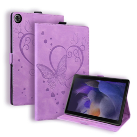 Luxe Bescherm-Etui Hoes Map voor Samsung Galaxy Tab A9 Plus  -  11"  -    Hart en Vlinder  - Paars