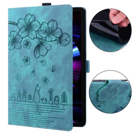 Luxe Bescherm-Etui Hoes Map voor Xiaomi Pad 7 - Pad 7 PRO - Pad 8 - Pad 8 Pro -     Bloemen en Kat -  Groen
