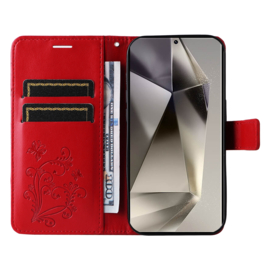 BookCover Hoes Etui voor Samsung Galaxy S25 Ultra  -  Rood   - Vlinder   -  Reliëf