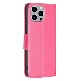 PU BookCover Hoes Etui voor iPhone 15 PRO MAX -  Magenta - Donker Roze   Vlinders