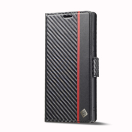 Luxe BookCover Hoes Etui voor Samsung Galaxy S24 ULTRA  -  Zwart Rood Carbon