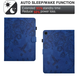 Luxe Bescherm-Etui Hoes Map voor Samsung Galaxy Tab A9 Plus  - 11    "Kolibrie"   Blauw