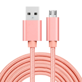 USB 2.0 - Micro USB Oplader en Data Kabel - 3  meter - Roze
