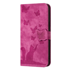 BookCover Hoes Etui voor Samsung Galaxy A56 - A36  -  Vlinders en Kat  - Roze  - Reliëf
