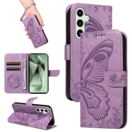 PU BookCover Hoes Etui voor Samsung Galaxy S24 FE  -   Vlinder - Paars