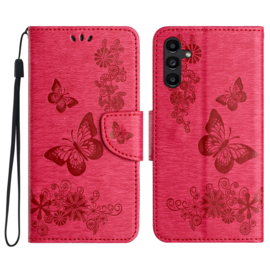 PU BookCover Hoes Etui voor Samsung Galaxy A36 - A56   Rood  -  Vlinders