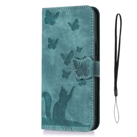 BookCover Etui Hoes voor Samsung Galaxy A15  -  Groen   - Vlinders en Kat -  Reliëf