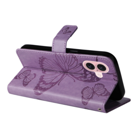 PU Boek-Cover Hoes Etui voor iPhone 16    Paars    Vlinders