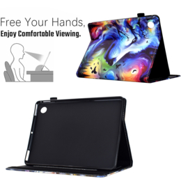 Luxe Bescherm-Etui Hoes Map voor Samsung Galaxy Tab A9 Plus  - 11    "Wolf"   Blauw - Wit