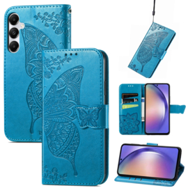 PU BookCover Hoes Etui voor Samsung Galaxy A55 - 5G    Vlinders   Turquoise