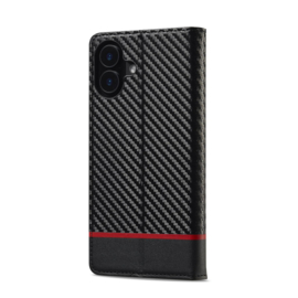 Luxe BoekCover Hoes Etui voor Apple iPhone 17 -   Zwart   -  Rood  -  Carbon