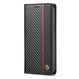 Luxe BookCover Hoes Etui voor iPhone 14   Zwart-Rood-Carbon