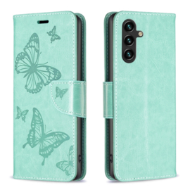 PU BookCover Hoes Etui voor Samsung Galaxy A55   Groen   Vlinders