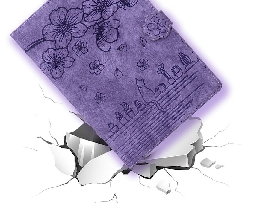 Bescherm-Etui Hoes Map voor Xiaomi Redmi Pad 2 - 11  -   Bloemen en Kat -  Paars