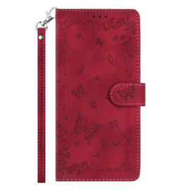 BoekCover Hoes Etui voor Samsung Galaxy A37 - A36 - A56 -  Bordeaux Rood  -  Vlinders -  Reliëf