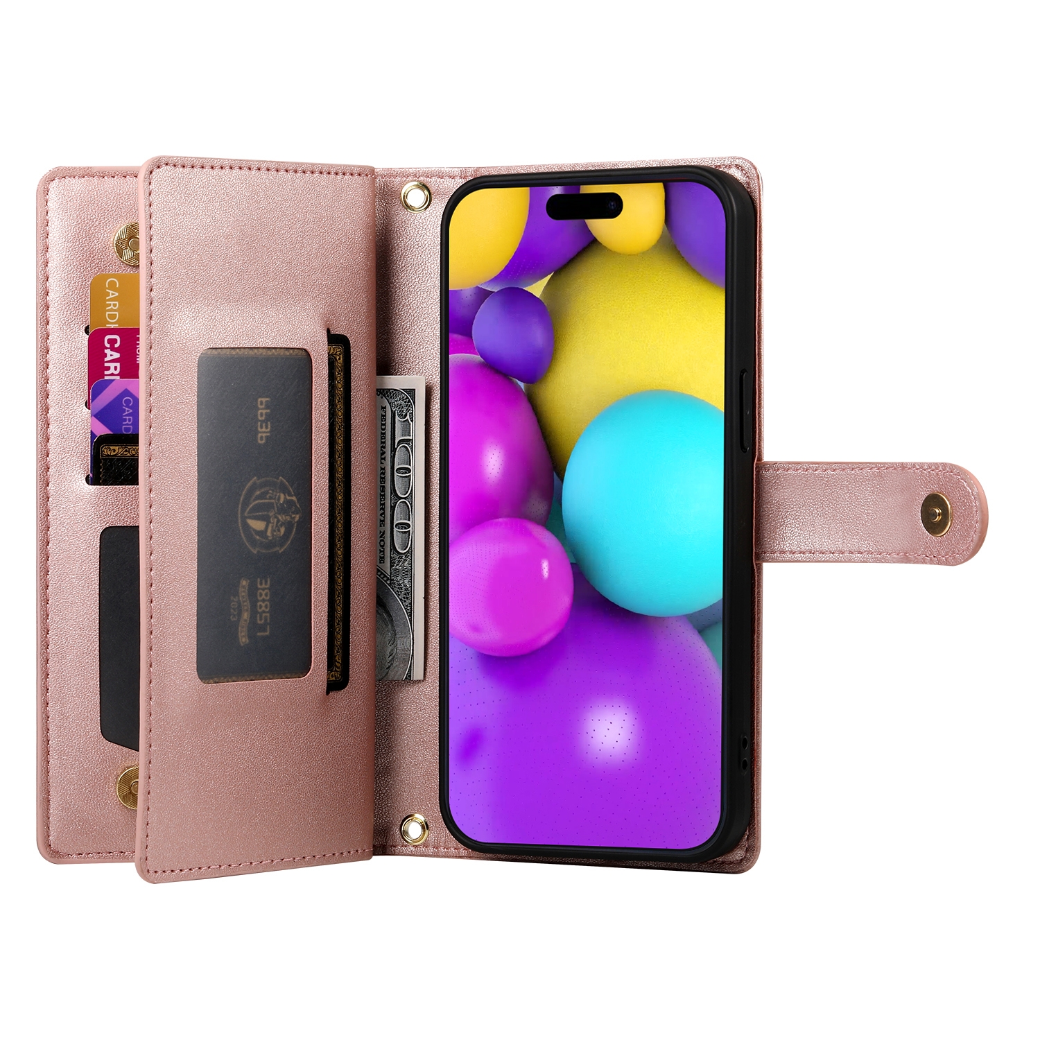 Luxe Portemonnee - Etui  Hoes Tas voor iPhone 16  - Met Schouder - Draagkoord -  Roze