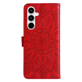 BookCover Hoes Etui voor Samsung Galaxy A35  -  Rood  - Bloem-Motief in Reliëf