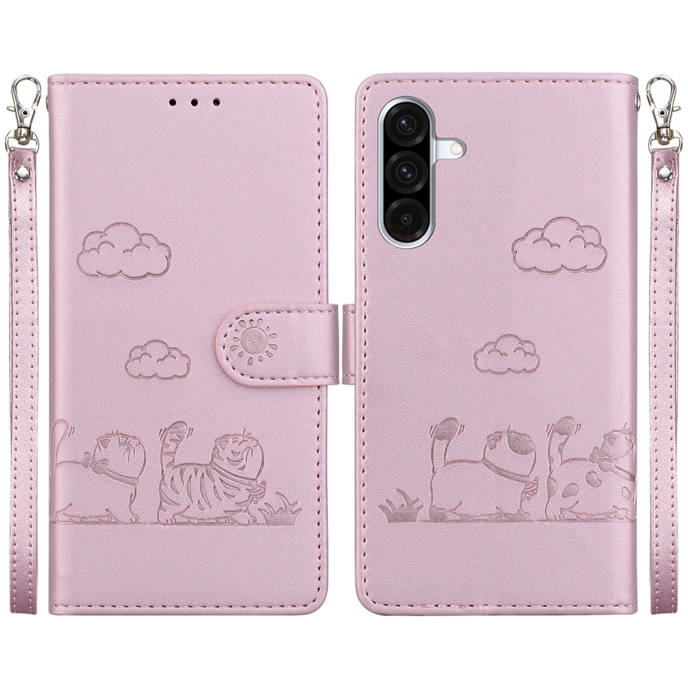 BookCover Hoes Etui voor Samsung Galaxy A56 - A36  -  Cartoon Cats  - Roze   - Reliëf