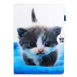 Luxe Bescherm-Etui Hoes Map voor iPad Mini 6 - Mini 7   -    Cute Cat  -  Blauw - Wit