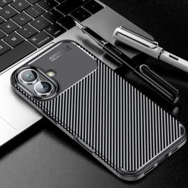 Luxe TPU Carbon  Bescherm-Hoes Cover Skin voor iPhone 16   -   Zwart