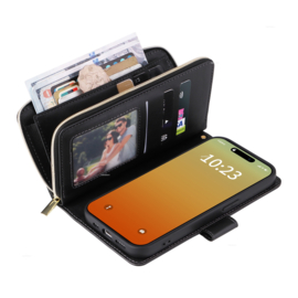 Luxe BookCover - 9 Cards - Wallet Etui voor iPhone 15 PRO  -  Zwart