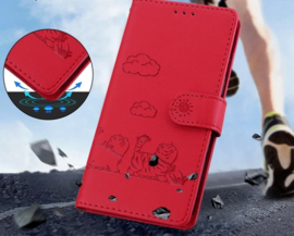 BookCover Hoes Etui voor Samsung Galaxy A56 - A36  -  Cartoon Cats  - Rood   - Reliëf