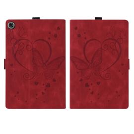 Luxe Bescherm-Etui Hoes Map voor Samsung Galaxy Tab A9 Plus  -  11"  -    Hart en Vlinder  - Rood