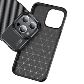 Luxe TPU Carbon  Bescherm-Hoes Cover Skin voor iPhone 15 Pro       Zwart