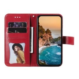 PU BoekCover Hoes Etui voor Samsung Galaxy A37 - A36 - A56   Rood   -  Bloem-Motief in Reliëf - V1