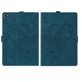Luxe Bescherm-Etui Hoes Map voor Samsung Galaxy Tab A9 Plus  -  11"  -    Hart en Vlinder  - Blauw