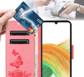 PU BookCover Hoes Etui voor Samsung Galaxy  A15    Roze Vlinders
