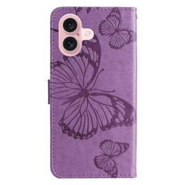PU Boek-Cover Hoes Etui voor iPhone 16    Paars    Vlinders