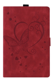 Luxe Bescherm-Etui Hoes Map voor Samsung Galaxy Tab A9 Plus  -  11"  -    Hart en Vlinder  - Rood