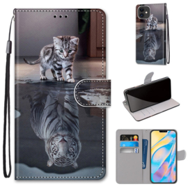 BookCover Hoes Etui voor iPhone 13  - 14    Kat - Tijger-