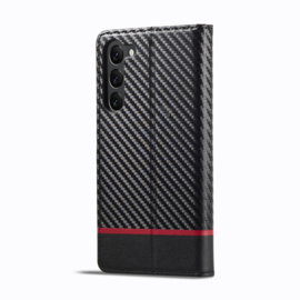 Luxe BookCover Hoes Etui voor Samsung Galaxy S24 - S25  Zwart Rood Carbon - V2