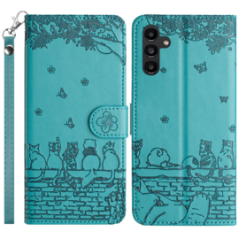 BookCover Hoes Etui voor Samsung Galaxy S24 Plus - S25 Plus  -  Turquoise  - Katten Muur -  Reliëf