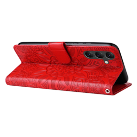 BookCover Hoes Etui voor Samsung Galaxy A15  - Rood - Bloem-Motief in Reliëf