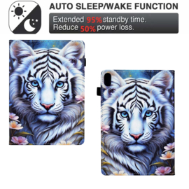 Bescherm-Etui Map Cover voor  Apple iPad 10 - 11 -  A16 - 10.9  -  Snow Tijger - Blauw Wit   - A2696