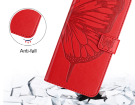 PU BookCover Hoes Etui voor iPhone 16  -  Rood -   Vlinder - Bloem Motief