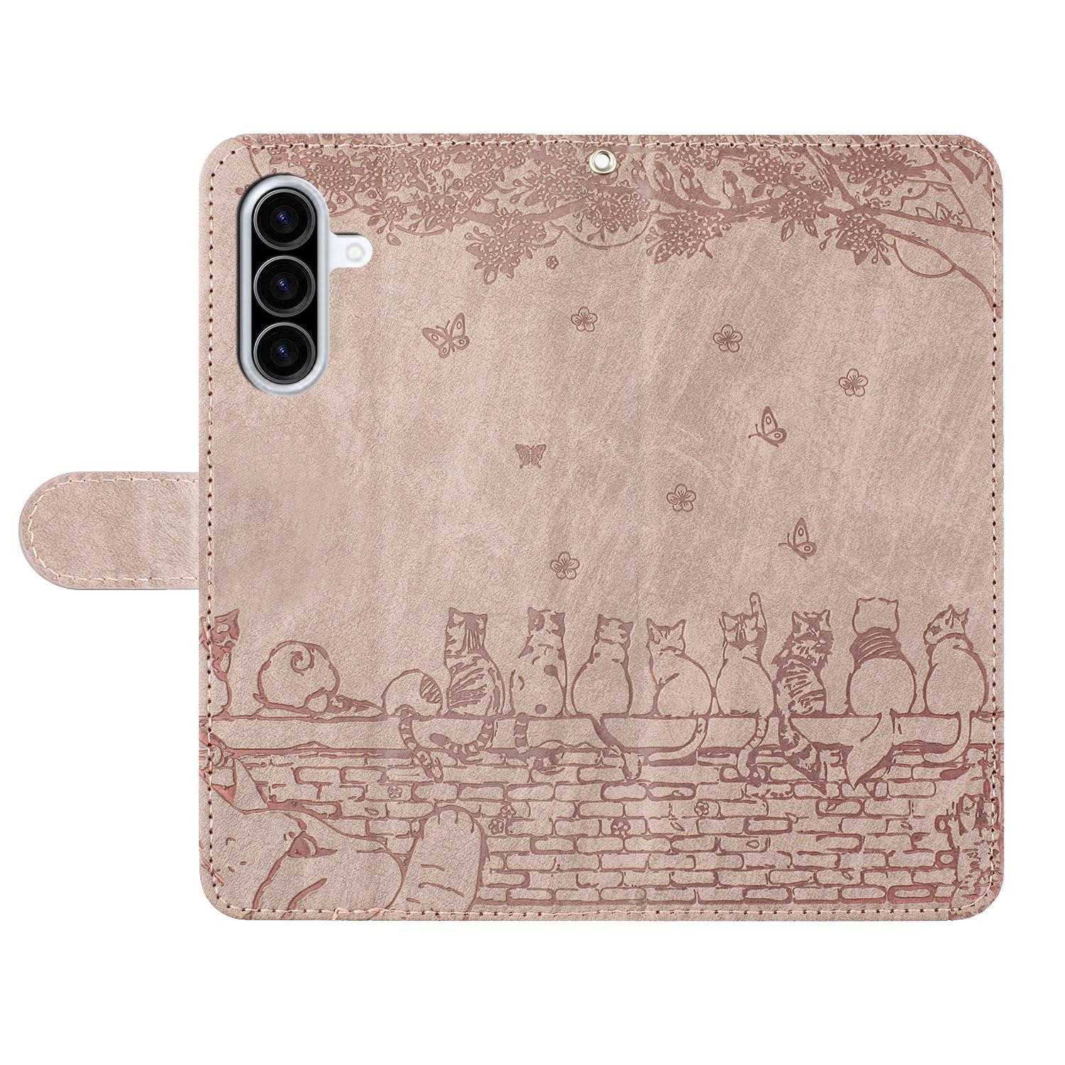 BookCover Hoes Etui voor Samsung Galaxy A56 - A36  -  Grijs  - Katten op Muurtje - Reliëf