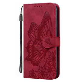 BoekCover Etui Hoes voor Samsung Galaxy S26 PLUS  -  Rood   -  Vlinder  - Reliëf