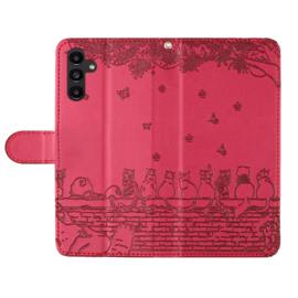BookCover Hoes Etui voor Samsung Galaxy S24 FE  -  Rood  - Katten op muurtje - Reliëf