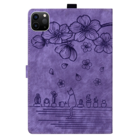 Luxe Bescherm-Etui Map voor iPad Pro 11 - 2024 -  Paars - Kat op Muurtje