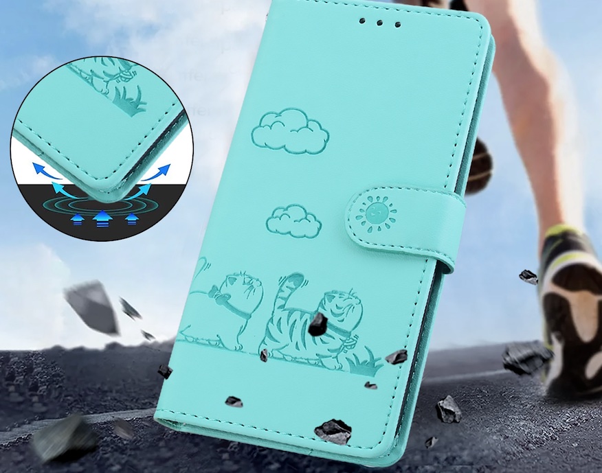 BookCover Hoes Etui voor Apple iPhone 16  -  Cartoon Cats  -  Groen   - Reliëf