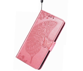 PU BoekCover Hoes Etui voor Samsung Galaxy A36 - A56   Roze  -  Vlinder. Reliëf