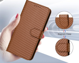 Luxe BookCover Hoes Etui voor Samsung Galaxy S24 - S25     Bruin  - Carbon