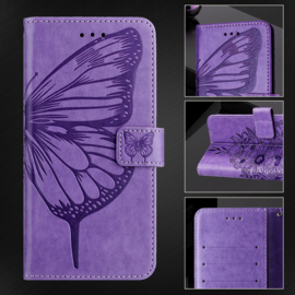 PU BookCover Hoes Etui voor iPhone 16  - Paars -   Vlinder - Bloem Motief