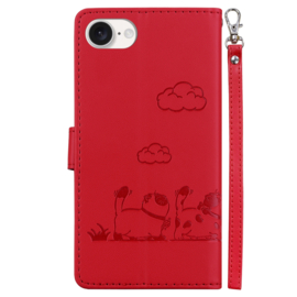 BookCover Hoes Etui voor Apple iPhone 16e -  Rood  -  Cartoon Cats - Kat - Reliëf