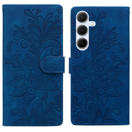 BookCover Hoes Etui Mapje voor Samsung Galaxy A56 - A36  -  Blauw   -  Bloem Reliëf