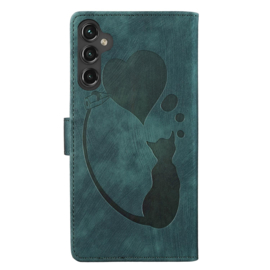 BoekCover Hoes Etui voor Samsung Galaxy A37 - A36 - A56  -  Kat en Hart  - Groen  - Reliëf